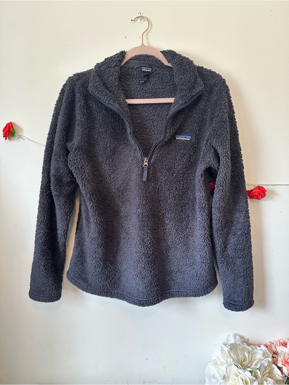 Patagonia Women's Charcoal Grey Sherpa Teddy 1/4 Zip Pullover M